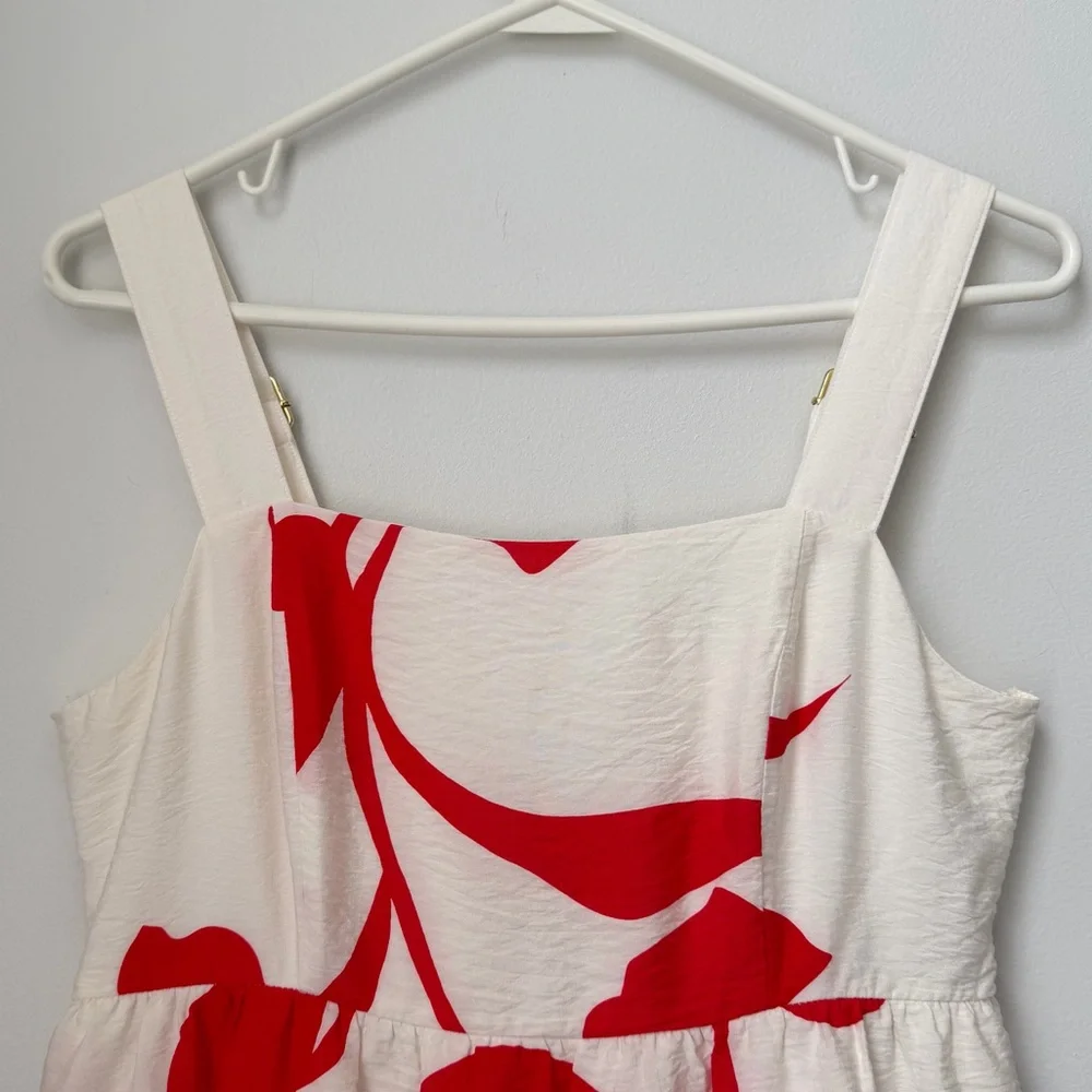 Nine West Cream Maxi Dress with Red Floral Print Size Small Boho Beachy - Picture 3 of 8